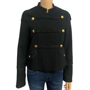 Zara TRF Military Jacket Double Breasted Band Collar